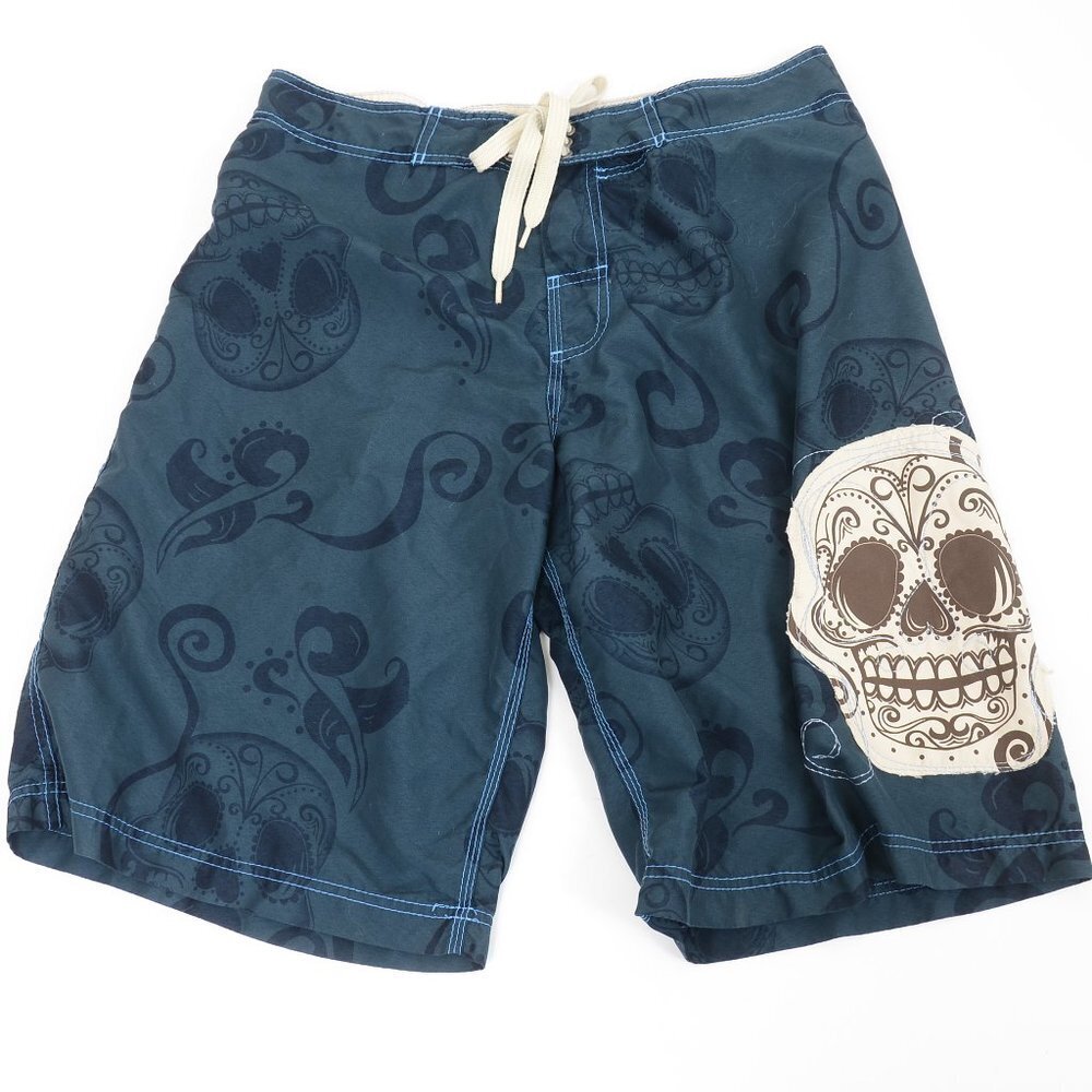 Sideout Skull Dia De La Muertos Men's 32 Board Shorts Swim Trunks Beach Surfing